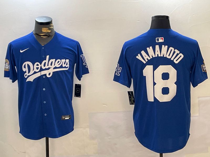 Men Los Angeles Dodgers 18 Yamamoto Blue Game 2024 Nike MLB Jersey style 1216